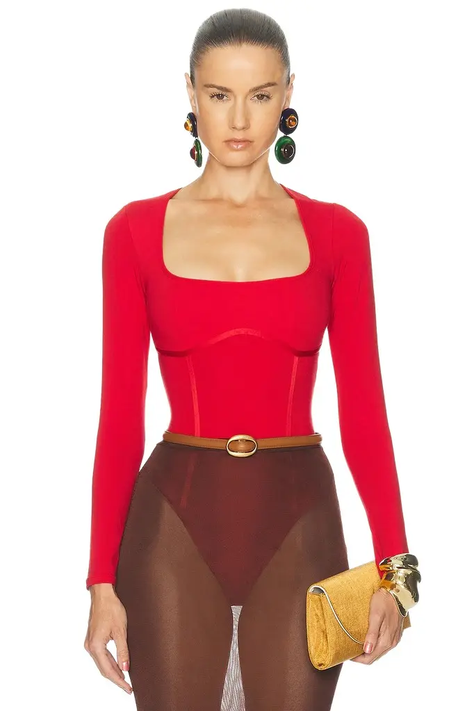 Fleur du Mal Scoop Neck Long Sleeve Bodysuit