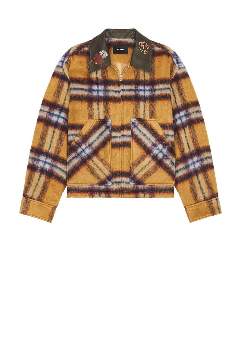 We11Done Camel Teddy Doodle Check Pattern Jacket | Thumbnail 4 We11Done Camel Teddy Doodle Check Pattern Jacket | Thumbnail 4