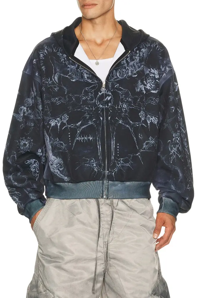 Tattoo Printed Zip Up Hoodie Tattoo Printed Zip Up Hoodie