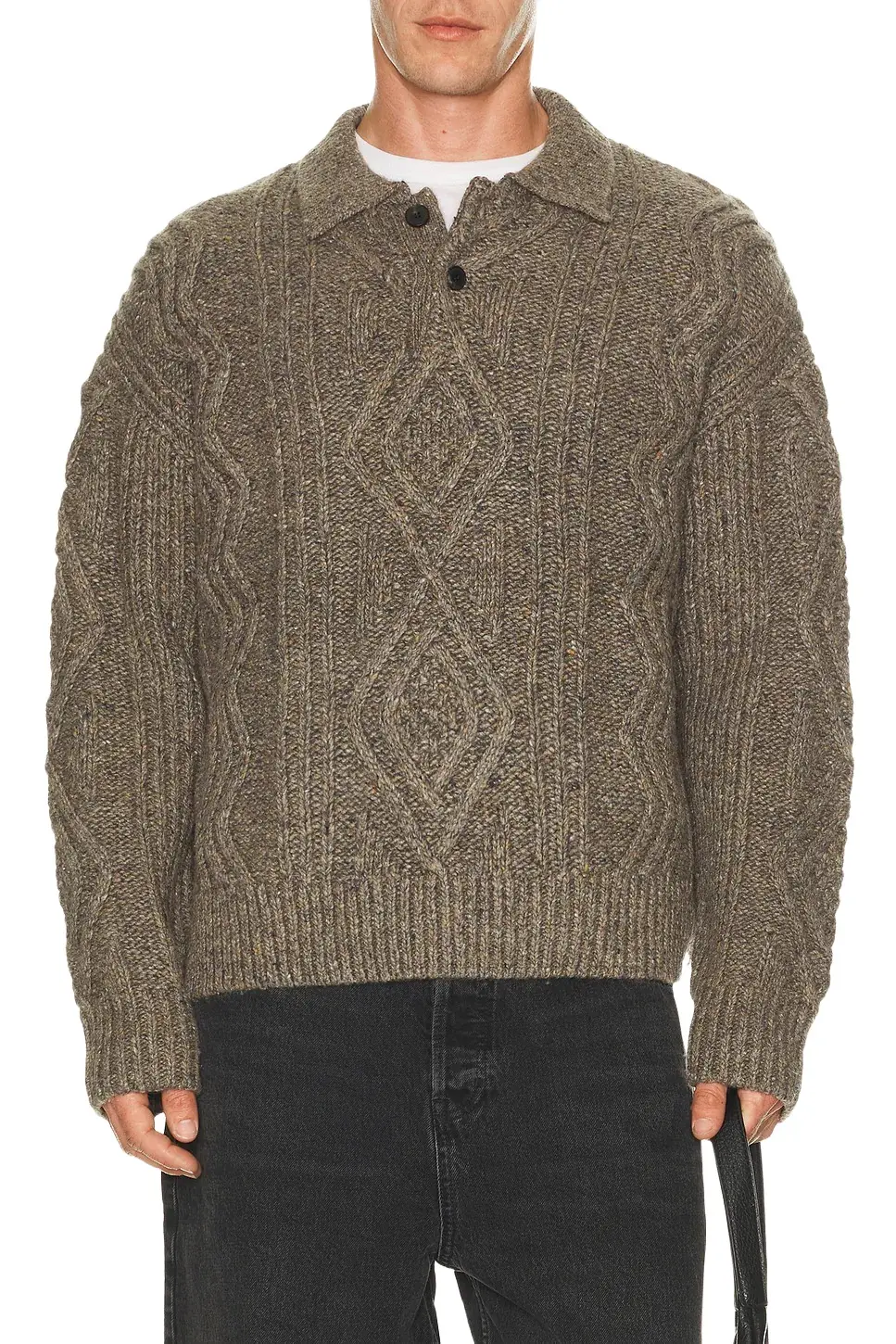 Frame Cable Polo Sweater