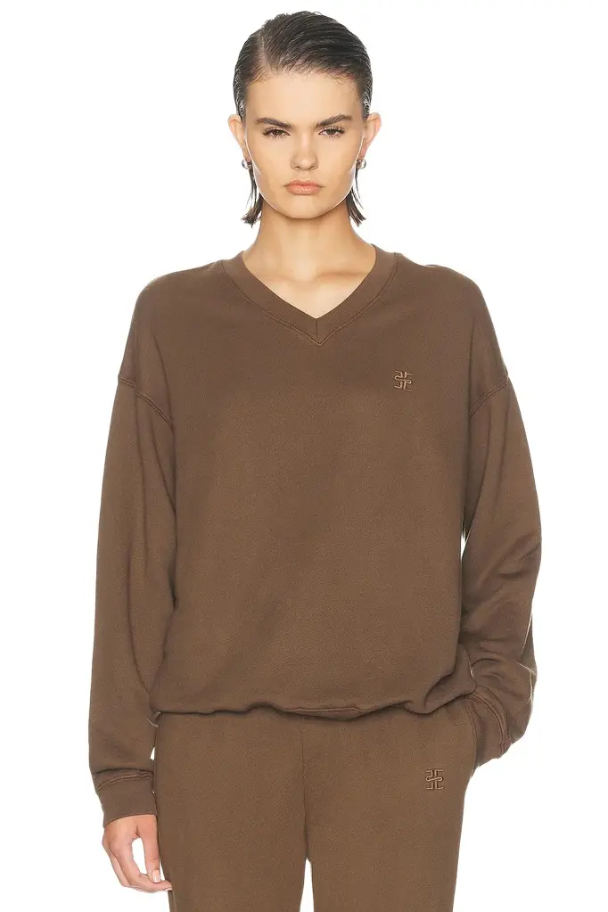 ÉTERNE Oversized French Terry V Neck Sweatshirt