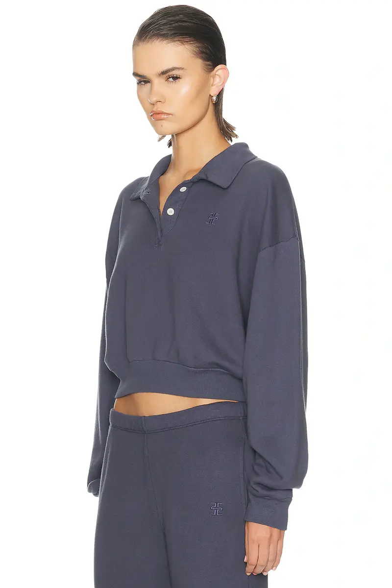 ÉTERNE Cropped French Terry Polo Sweatshirt | Thumbnail 2 ÉTERNE Cropped French Terry Polo Sweatshirt | Thumbnail 2