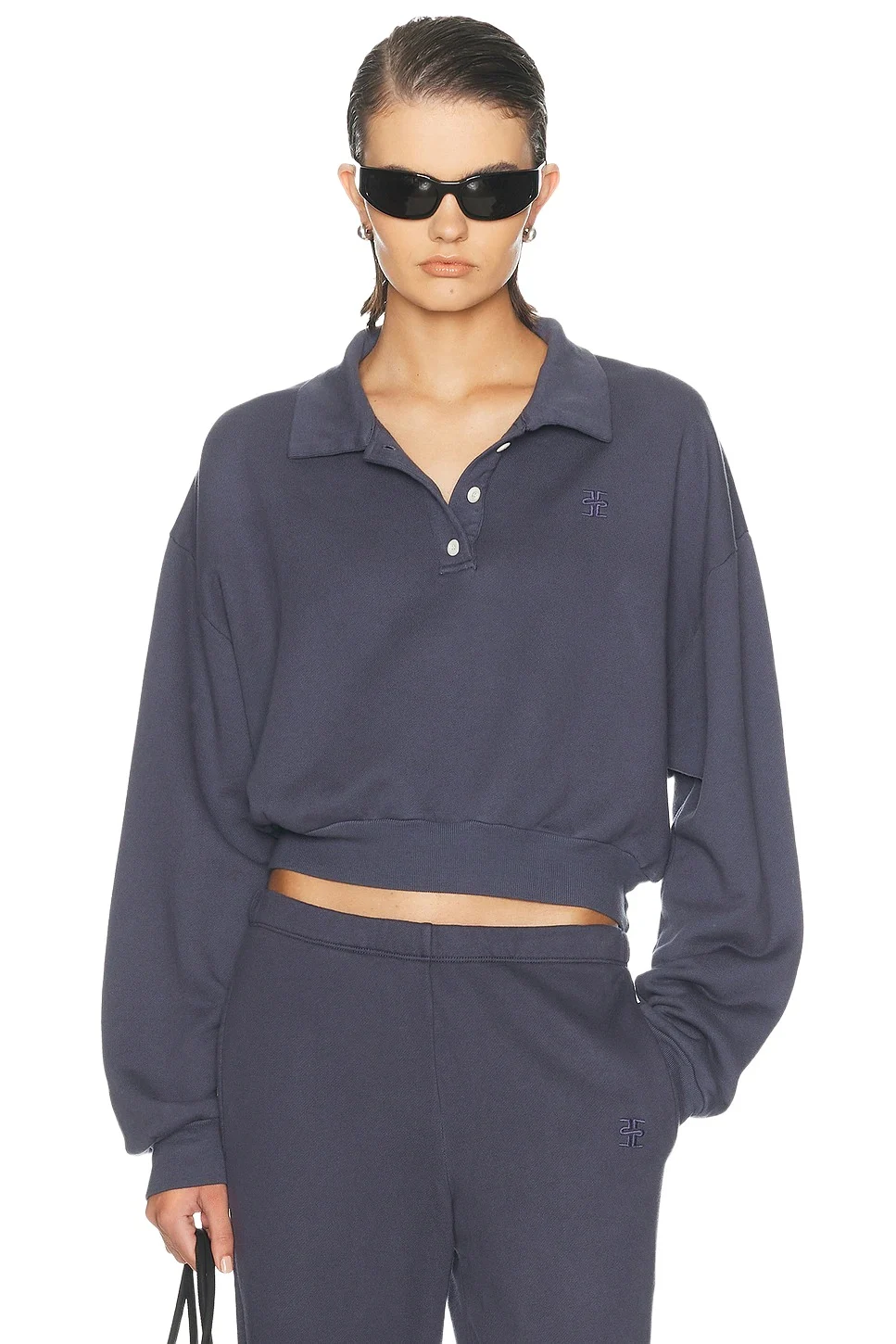 Cropped French Terry Polo Sweatshirt Cropped French Terry Polo Sweatshirt