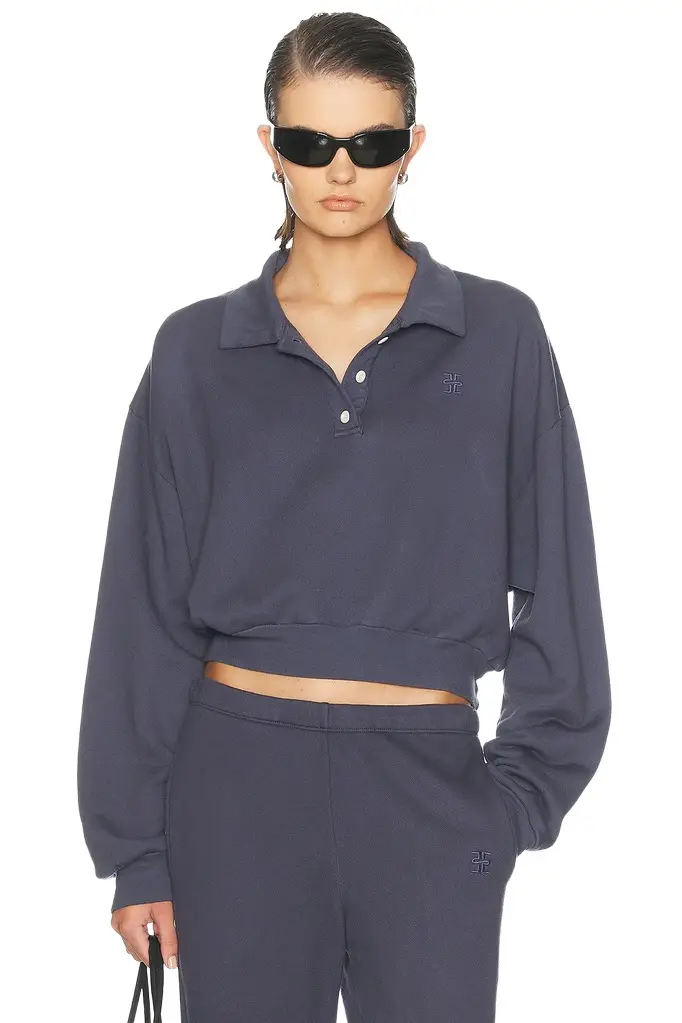 Cropped French Terry Polo Sweatshirt Cropped French Terry Polo Sweatshirt
