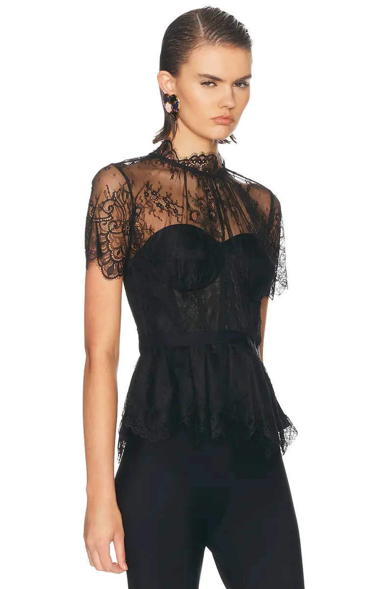 Simkhai Kehlani Lingerie Lace Short Sleeve Bustier Top | Thumbnail 2 Simkhai Kehlani Lingerie Lace Short Sleeve Bustier Top | Thumbnail 2