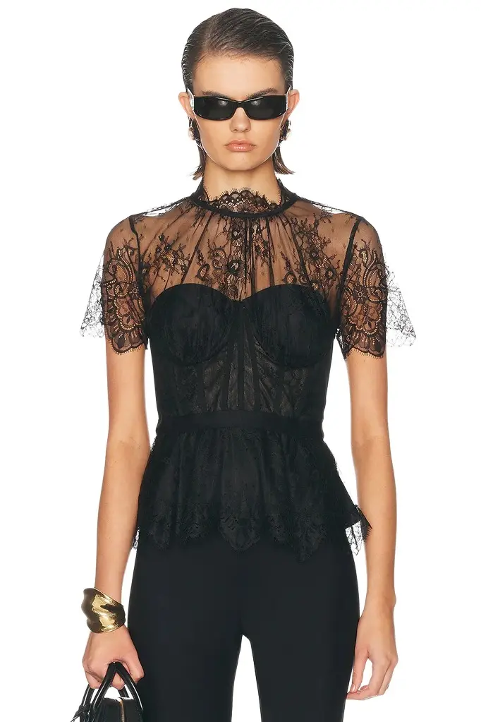 Kehlani Lingerie Lace Short Sleeve Bustier Top Kehlani Lingerie Lace Short Sleeve Bustier Top