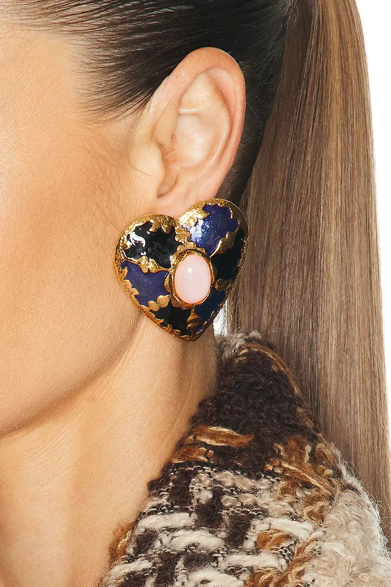 Saint Laurent Harlequin Cabochons Heart Earrings | Thumbnail 2 Saint Laurent Harlequin Cabochons Heart Earrings | Thumbnail 2