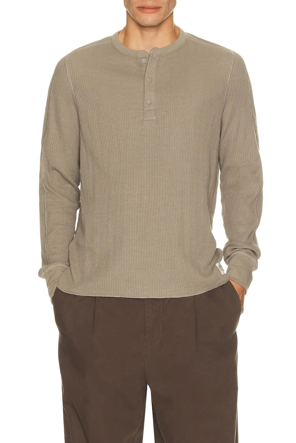 Waffle Cropped Slim Henley