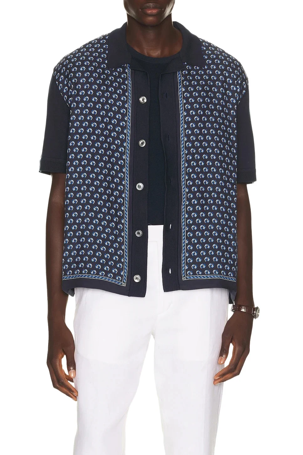Ralph Lauren Purple Label Short Sleeve Shirt Woven Print Camp Collar