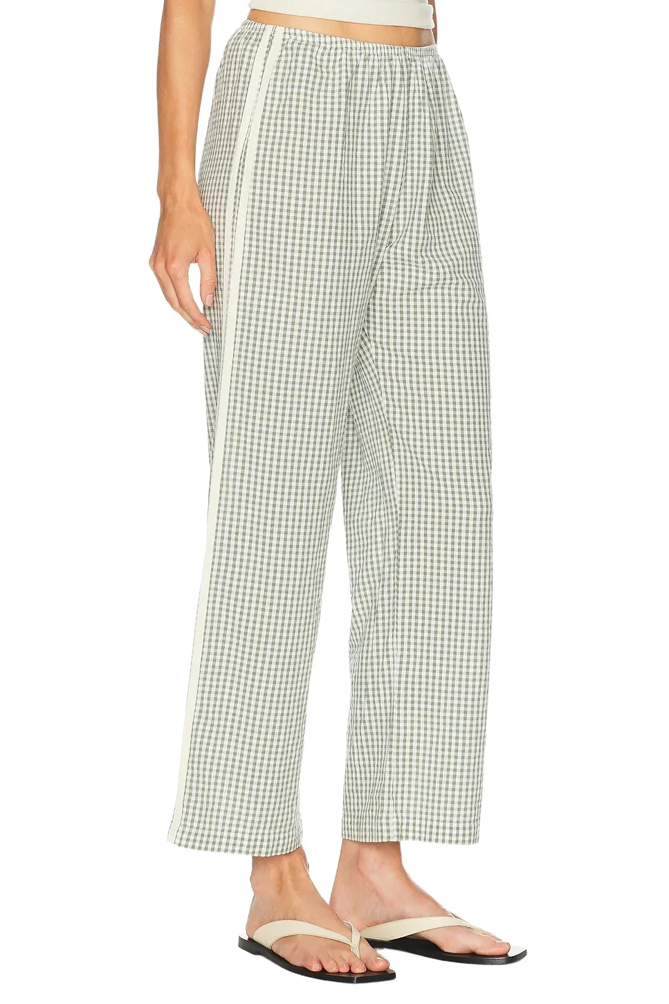 DONNI. The Cotton Gingham Stripe Crop Pant