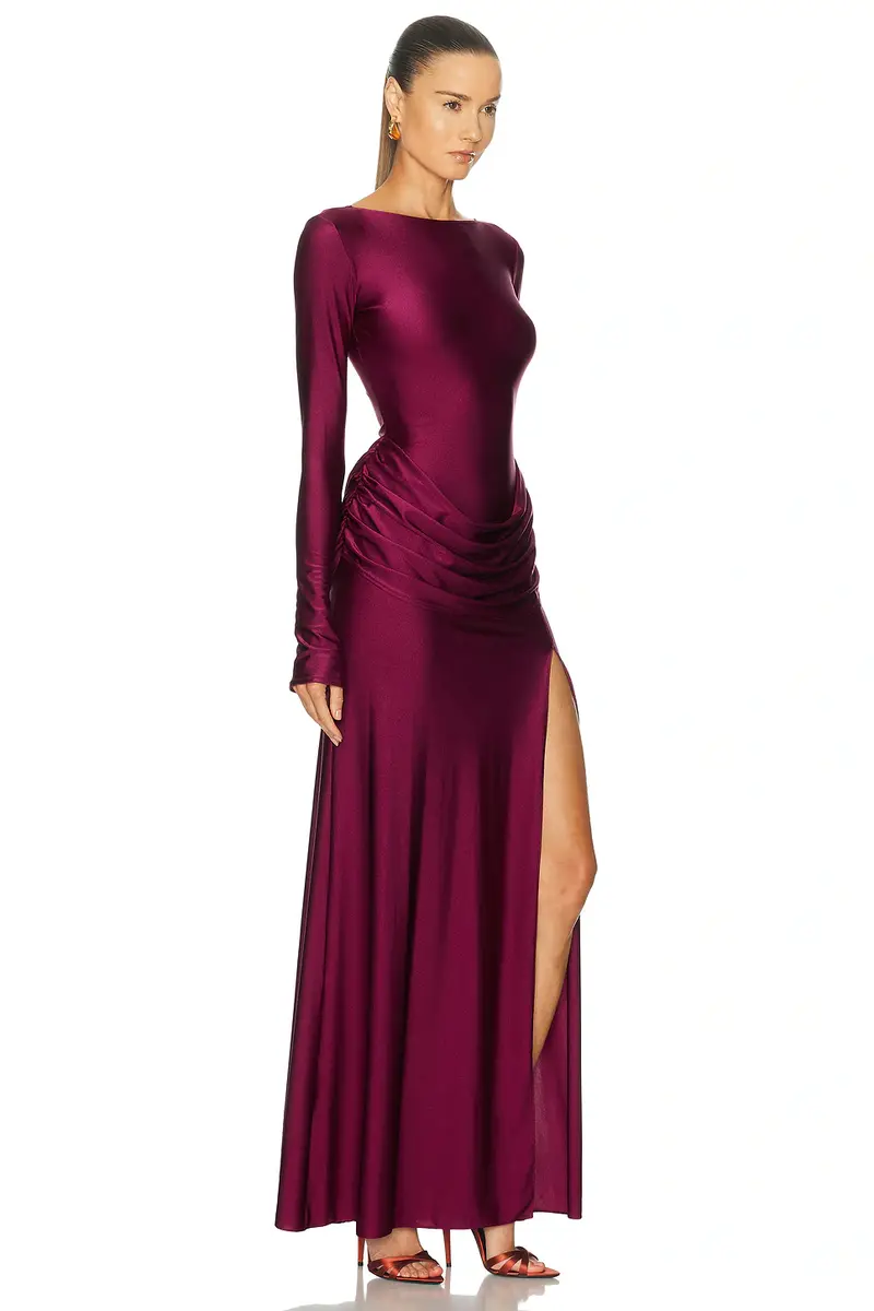 Lapointe Shine Jersey Long Sleeve Draped Waist Gown | Thumbnail 2 Lapointe Shine Jersey Long Sleeve Draped Waist Gown | Thumbnail 2