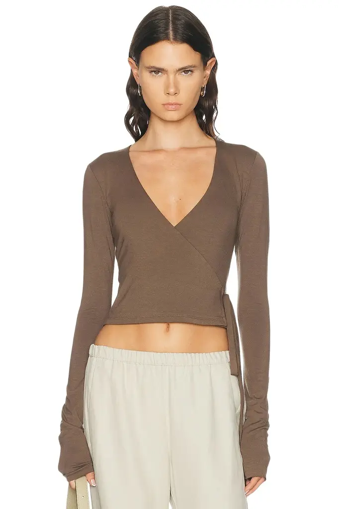 ÉTERNE Soft Jersey Wrap Top