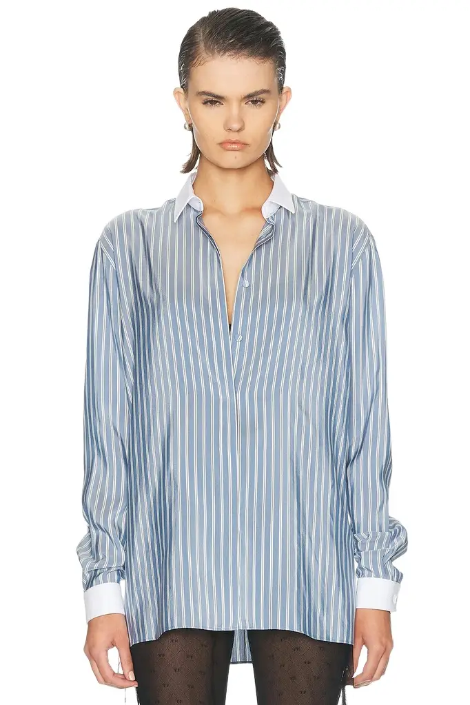 Business-Stripe Silk Boyfriend Shirt