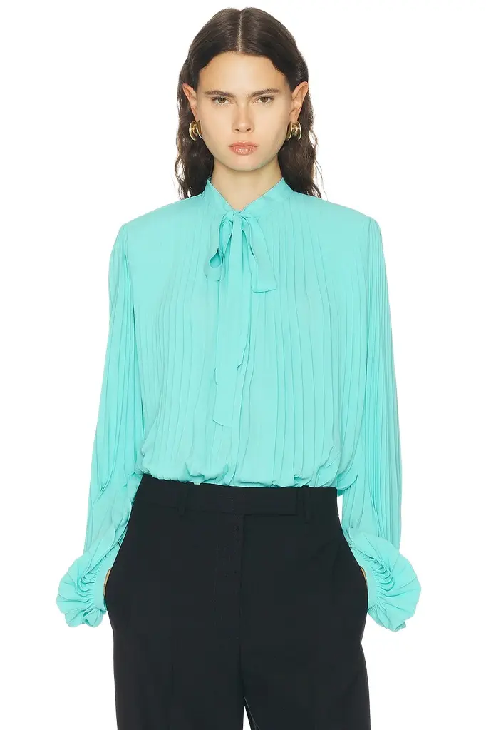 Tom Ford Crepe De Chine Sunray Plisse Lavalliere Shirt