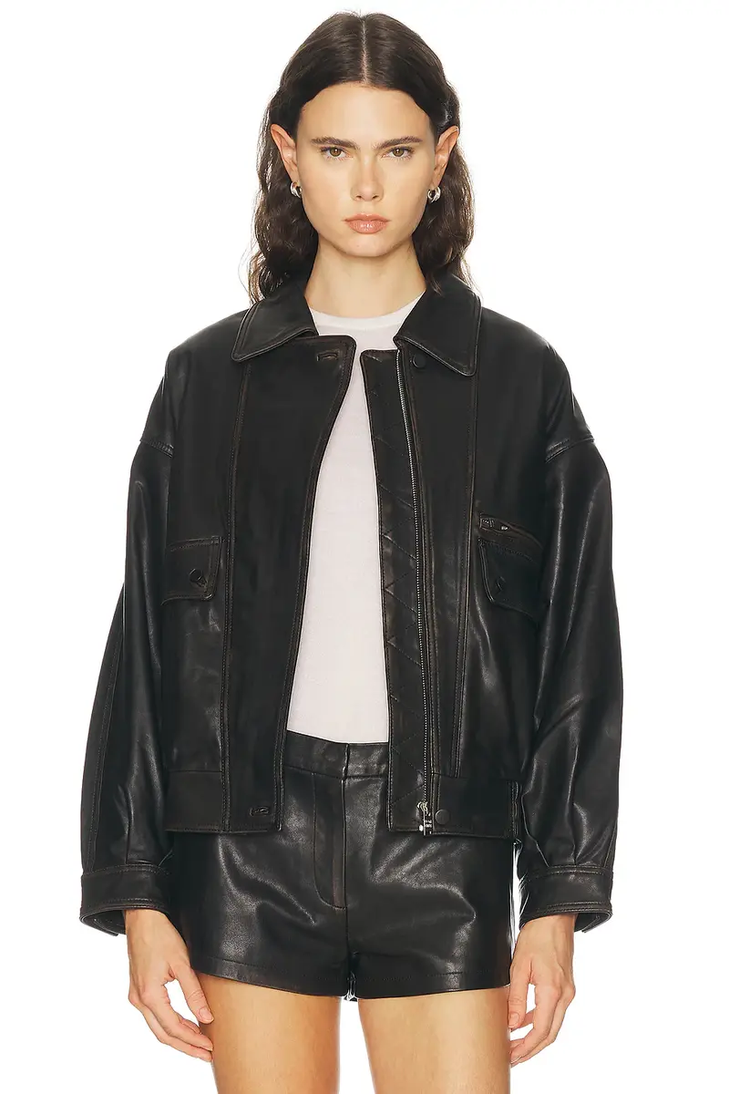 Aexae Leather Distressed Moto Jacket | Thumbnail 2 Aexae Leather Distressed Moto Jacket | Thumbnail 2