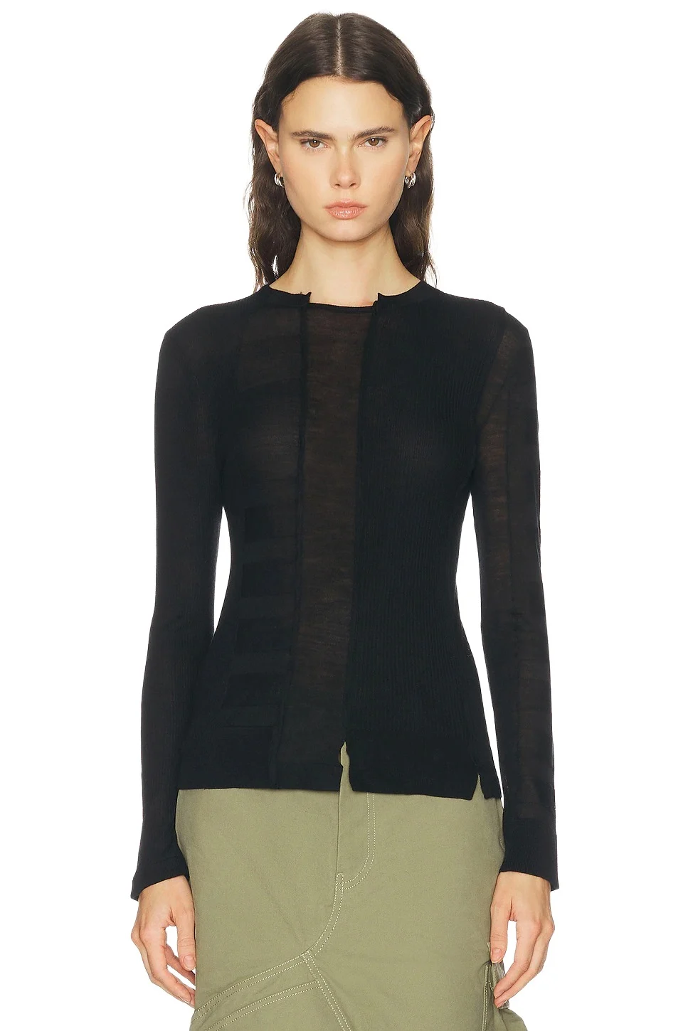 Marc Jacobs Sheer Paneled Knit Long Sleeve Top