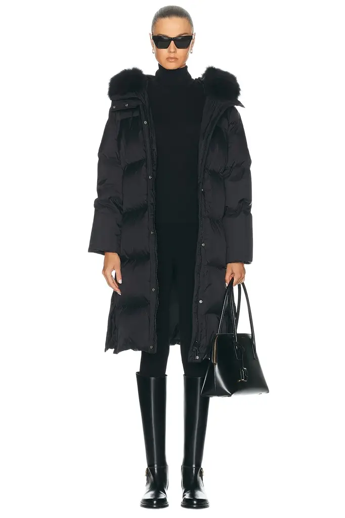 Yves Salomon Agneau Fur Trim Long Puffer Coat