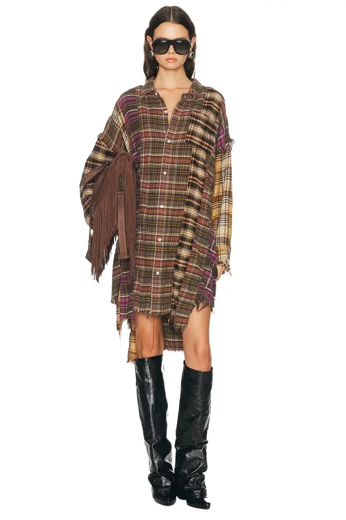 R13 Spliced Drop Neck Shirt Dress