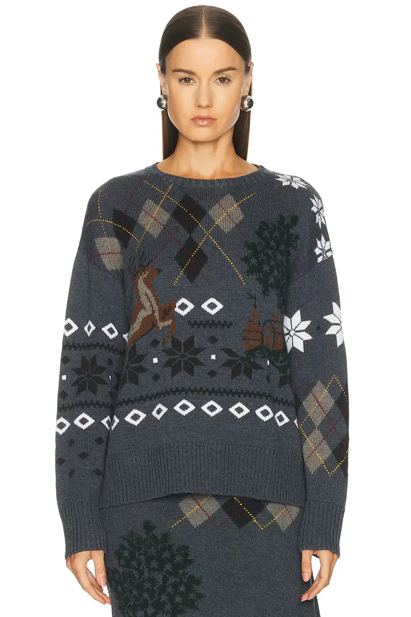 Monse Mixed Fair Isle Crew Neck Sweater With Scarf | Thumbnail 2 Monse Mixed Fair Isle Crew Neck Sweater With Scarf | Thumbnail 2