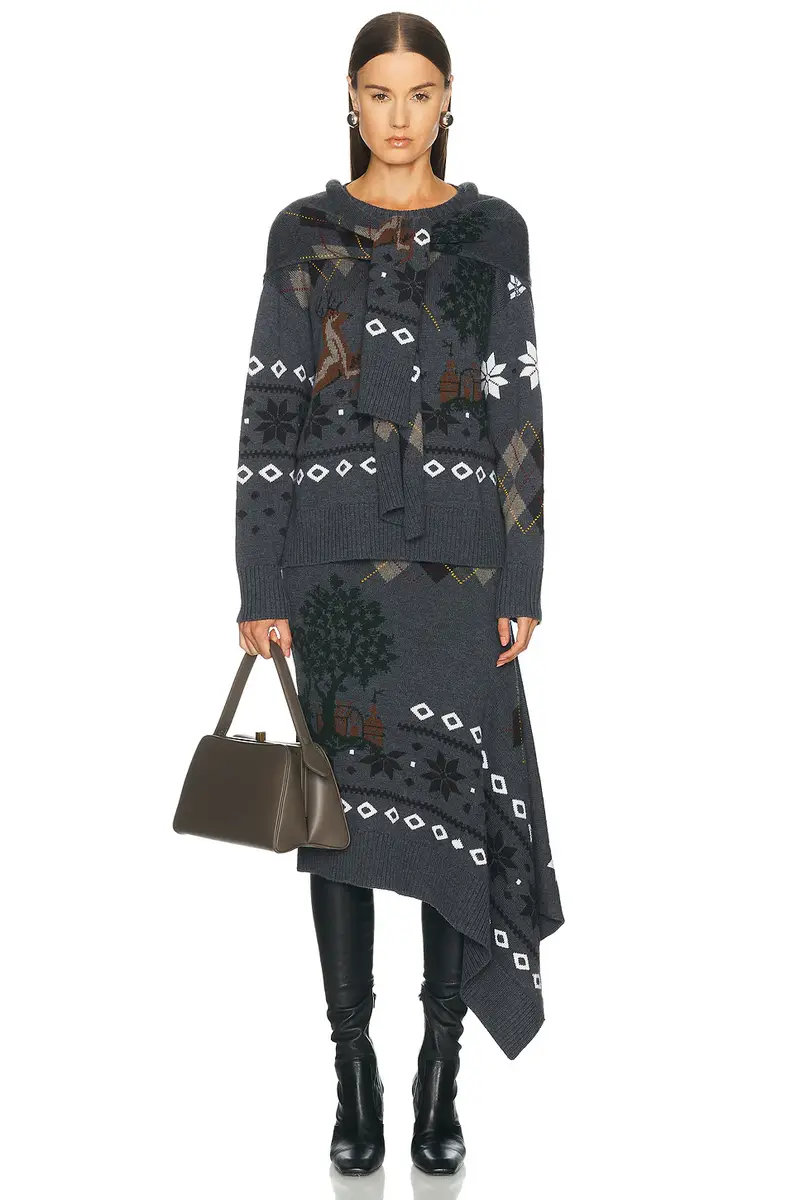 Monse Mixed Fair Isle Crew Neck Sweater With Scarf | Thumbnail 5 Monse Mixed Fair Isle Crew Neck Sweater With Scarf | Thumbnail 5
