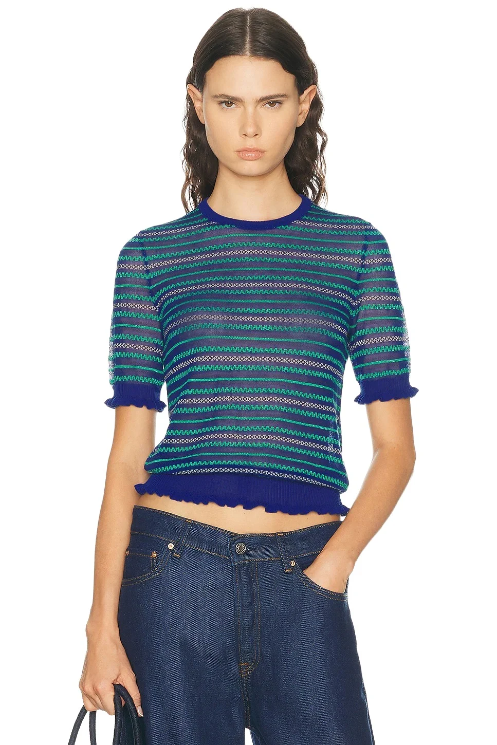 JW Anderson Short Sleeve Sheer Fairisle Top