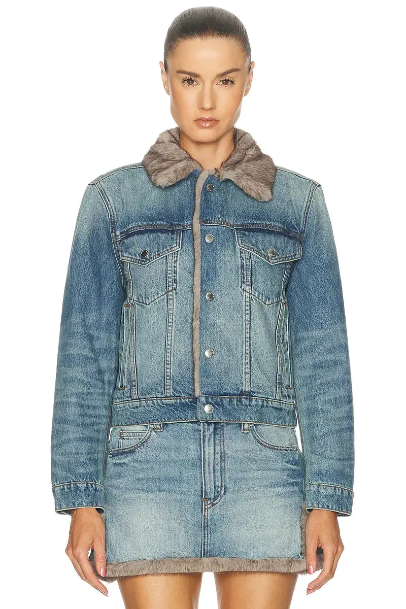 Alexander Wang Faux Mink Lined Denim Jacket | Thumbnail 2