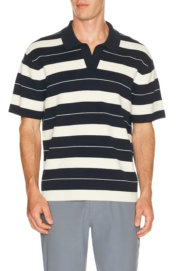 Knit Stripe Short Sleeve Polo Shirt Knit Stripe Short Sleeve Polo Shirt