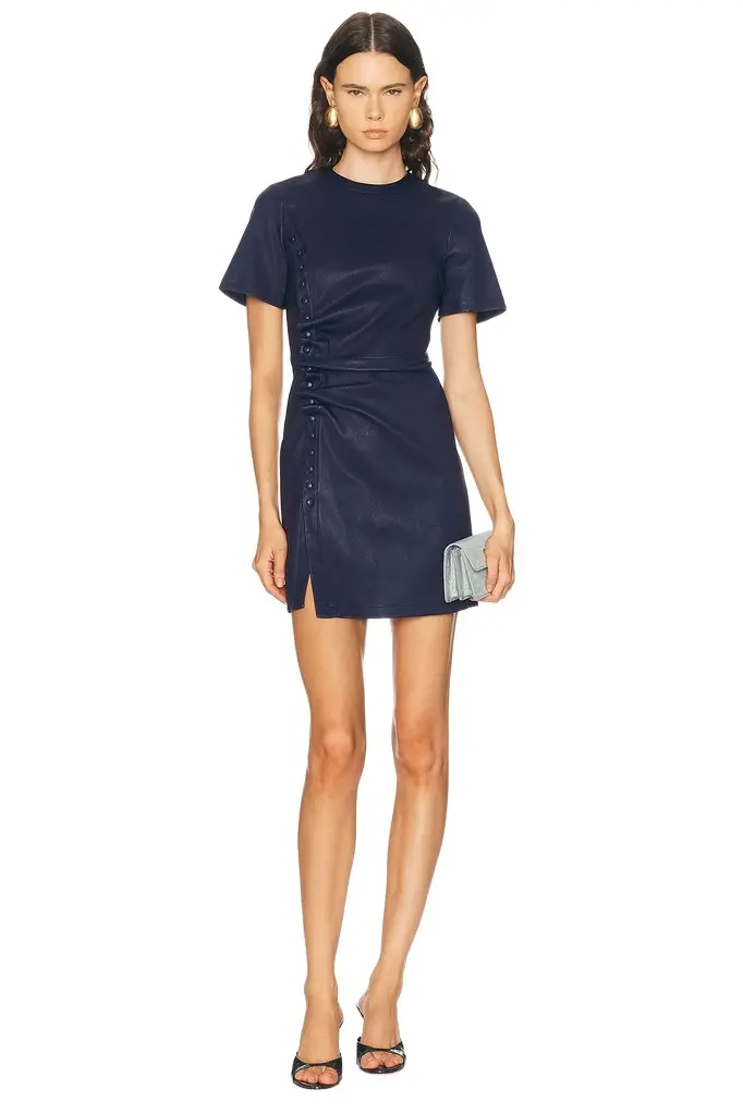 Rabanne Short Sleeve Leather Mini Dress
