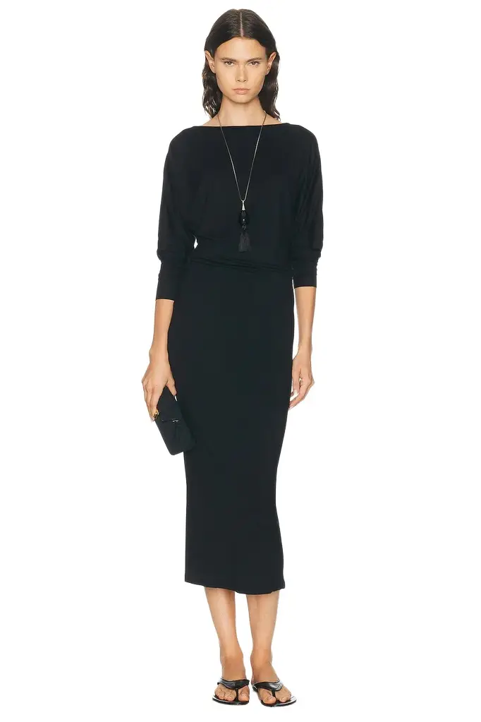 ÉTERNE Long Sleeve Soft Jersey Midi Dress