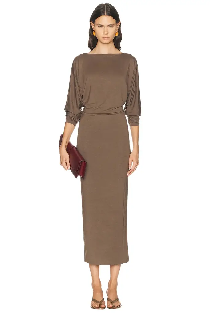 ÉTERNE Long Sleeve Soft Jersey Midi Dress