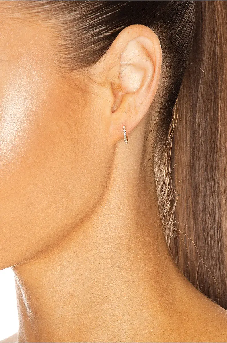 STONE AND STRAND White Diamond Pave Huggie Earrings | Thumbnail 2 STONE AND STRAND White Diamond Pave Huggie Earrings | Thumbnail 2