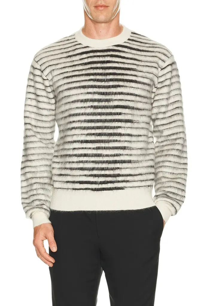 Tom Ford Brushed Stripe Mohair Long Sleeve Crew Neck