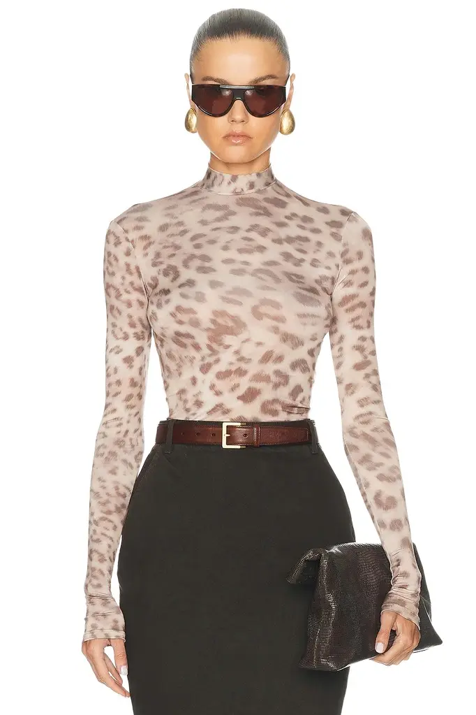 Printed Jersey Mock Neck Bodysuit Printed Jersey Mock Neck Bodysuit