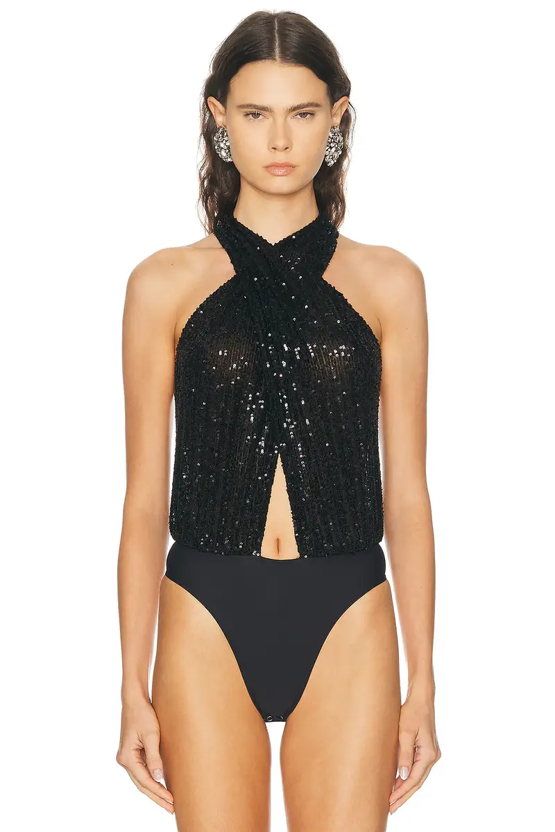 Lapointe Mini Stretch Sequin Halter Cutout Bodysuit | Thumbnail 2 Lapointe Mini Stretch Sequin Halter Cutout Bodysuit | Thumbnail 2