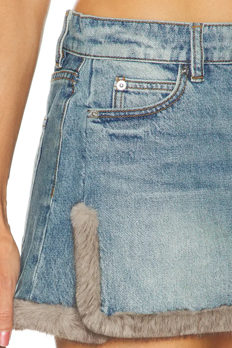Alexander Wang Faux Mink Trimmed Denim Mini Skirt | Thumbnail 6