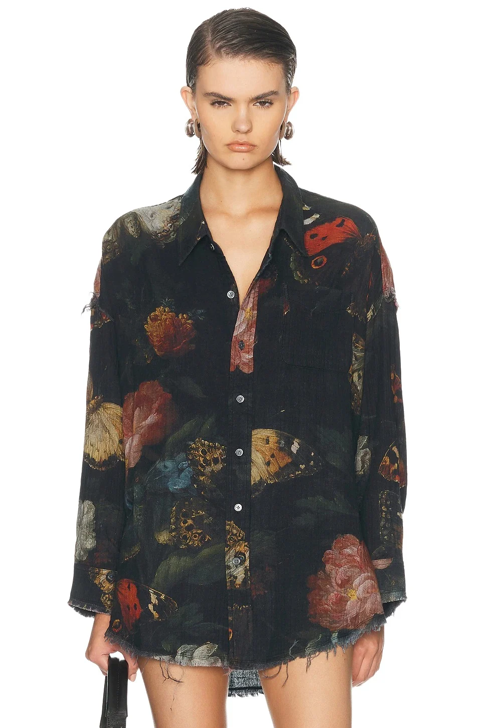 Reversible Shredded Seam Drop Neck Shirt Reversible Shredded Seam Drop Neck Shirt