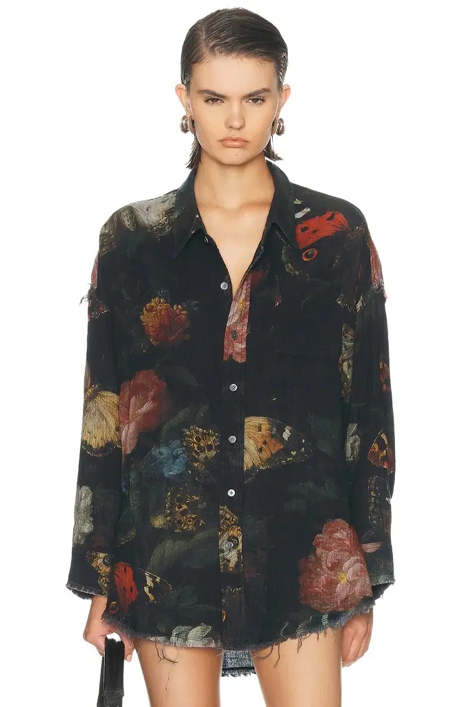 R13 Reversible Shredded Seam Drop Neck Shirt