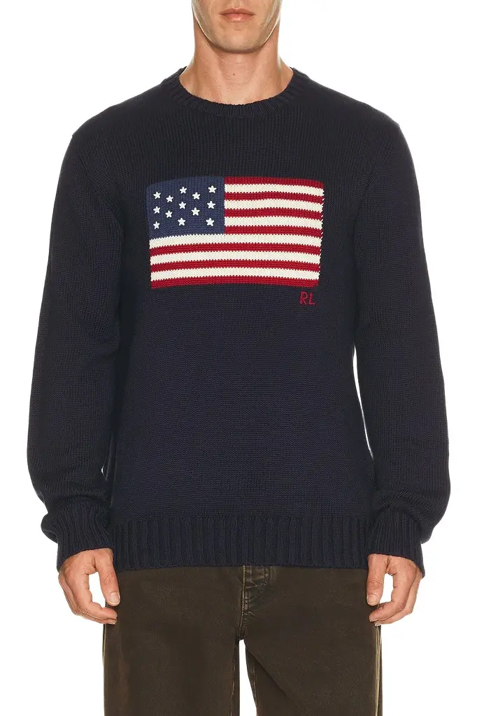 Polo Ralph Lauren Roving Cotton USA Flag Crewneck Sweater