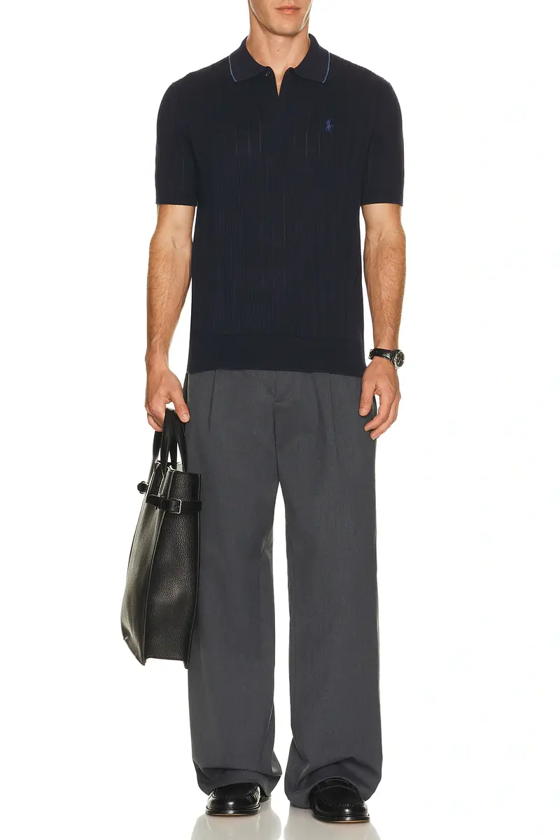 Polo Ralph Lauren Short Sleeve Cotton Rib Stitch Polo Sweater With Johnny Collar | Thumbnail 3 Polo Ralph Lauren Short Sleeve Cotton Rib Stitch Polo Sweater With Johnny Collar | Thumbnail 3