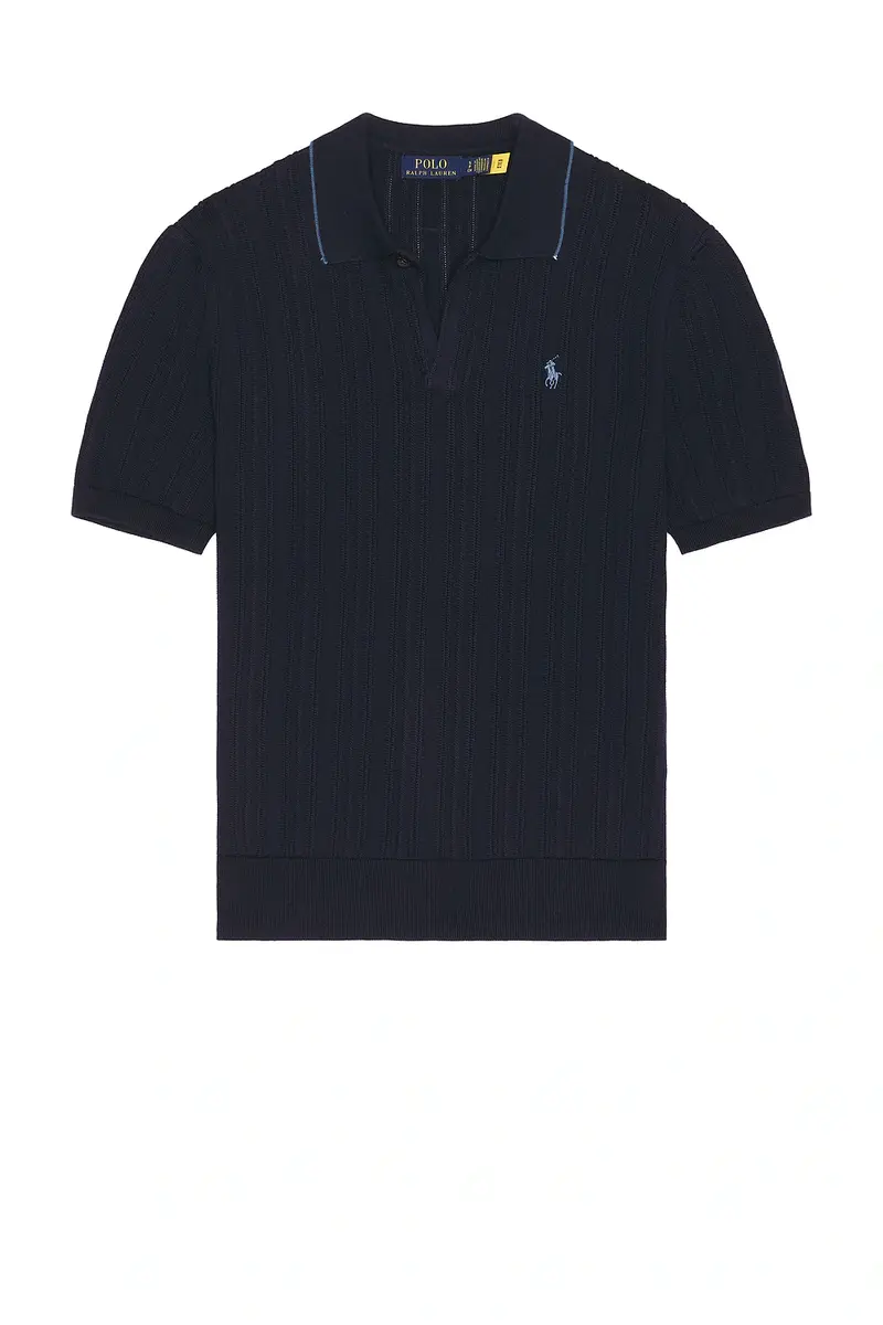 Polo Ralph Lauren Short Sleeve Cotton Rib Stitch Polo Sweater With Johnny Collar | Thumbnail 4 Polo Ralph Lauren Short Sleeve Cotton Rib Stitch Polo Sweater With Johnny Collar | Thumbnail 4