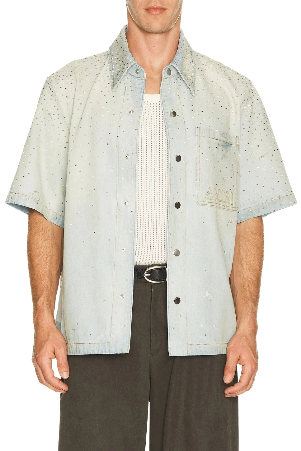 AMIRI Crystal Long Sleeve OS Denim Shirt