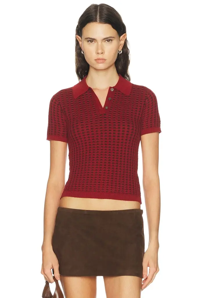 Shrunken Waffle Polo Top Shrunken Waffle Polo Top