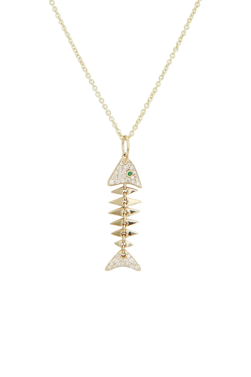 Sydney Evan Large Pave Fishbone Charm Necklace | Thumbnail 2 Sydney Evan Large Pave Fishbone Charm Necklace | Thumbnail 2