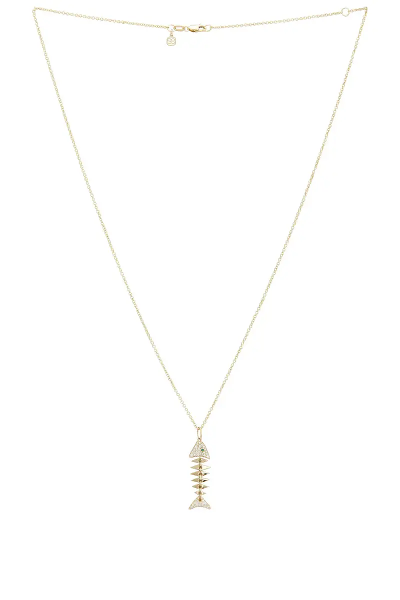 Large Pave Fishbone Charm Necklace Large Pave Fishbone Charm Necklace