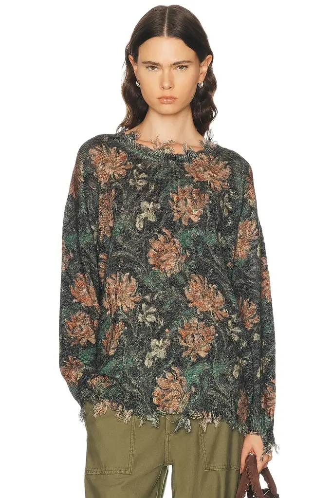 R13 Distressed Edge Crewneck Sweater