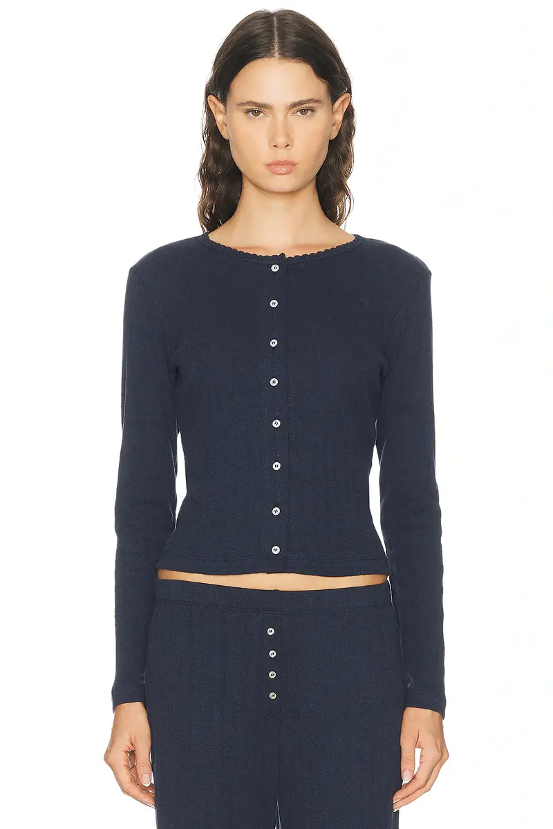 LESET Pointelle Classic Cardigan | Thumbnail 2 LESET Pointelle Classic Cardigan | Thumbnail 2