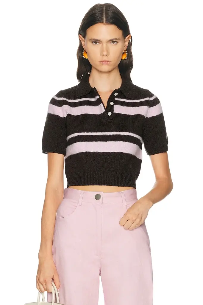 Matthew Bruch Striped Mohair Polo Top