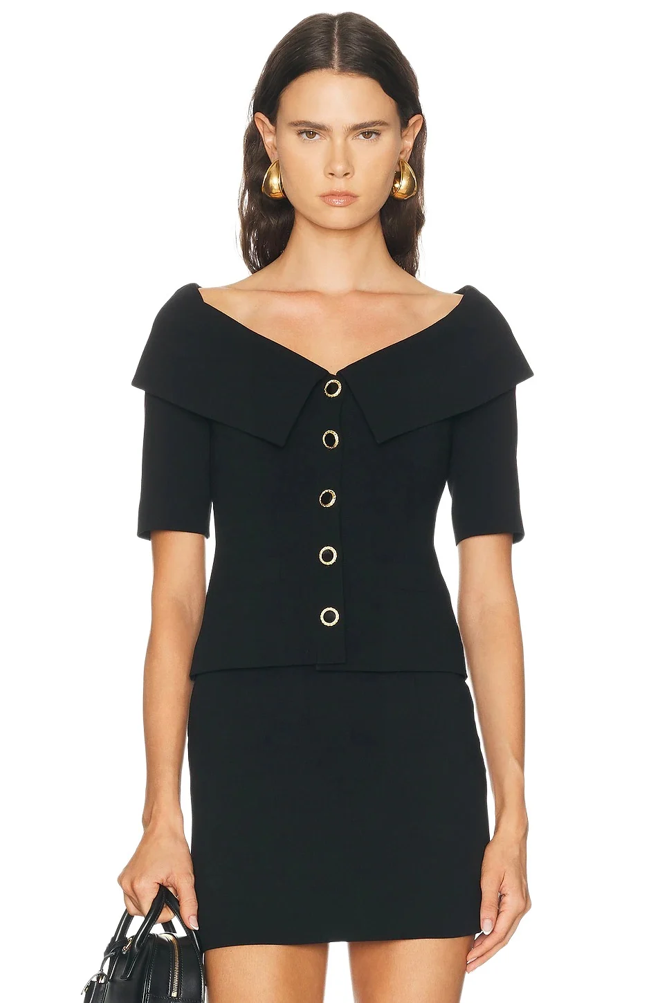 Alessandra Rich Wool Crepe Off The Shoulder Jacket