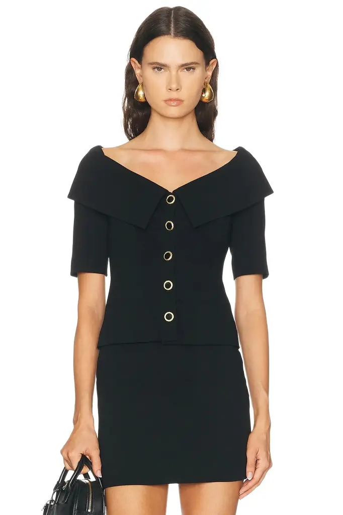 Alessandra Rich Wool Crepe Off The Shoulder Jacket