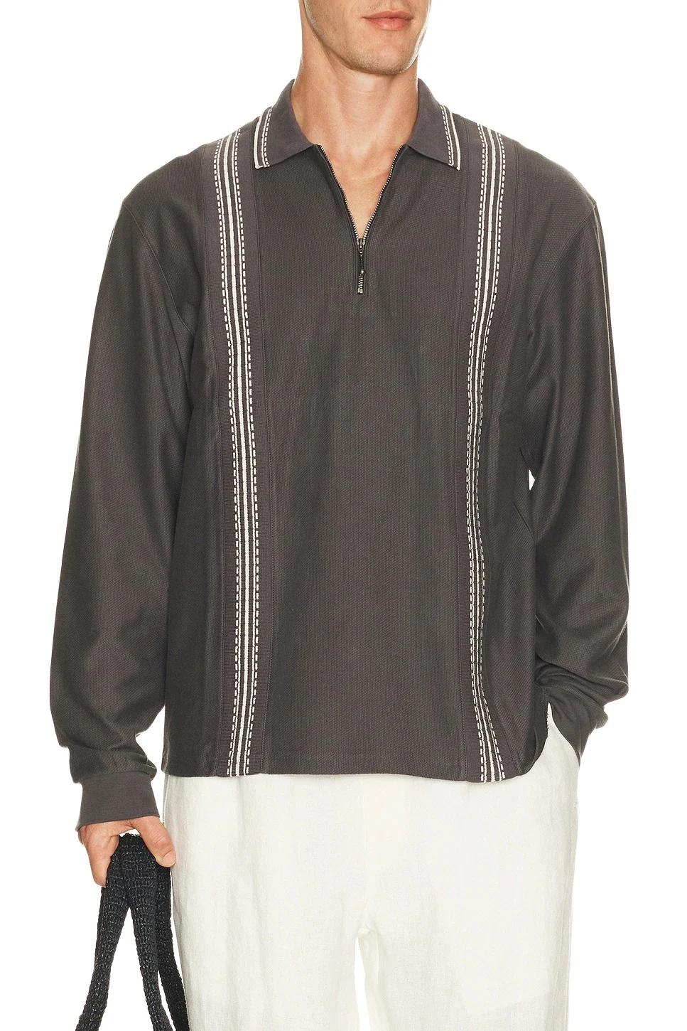 Palmes Panel Long Sleeve Zip Polo